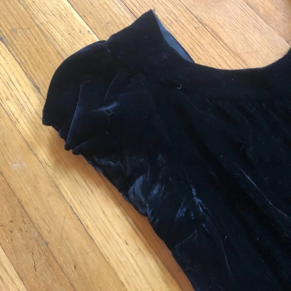 30s Vintage Art Deco Bias Cut Silk Velvet Black Dress - Picture 10 of 13